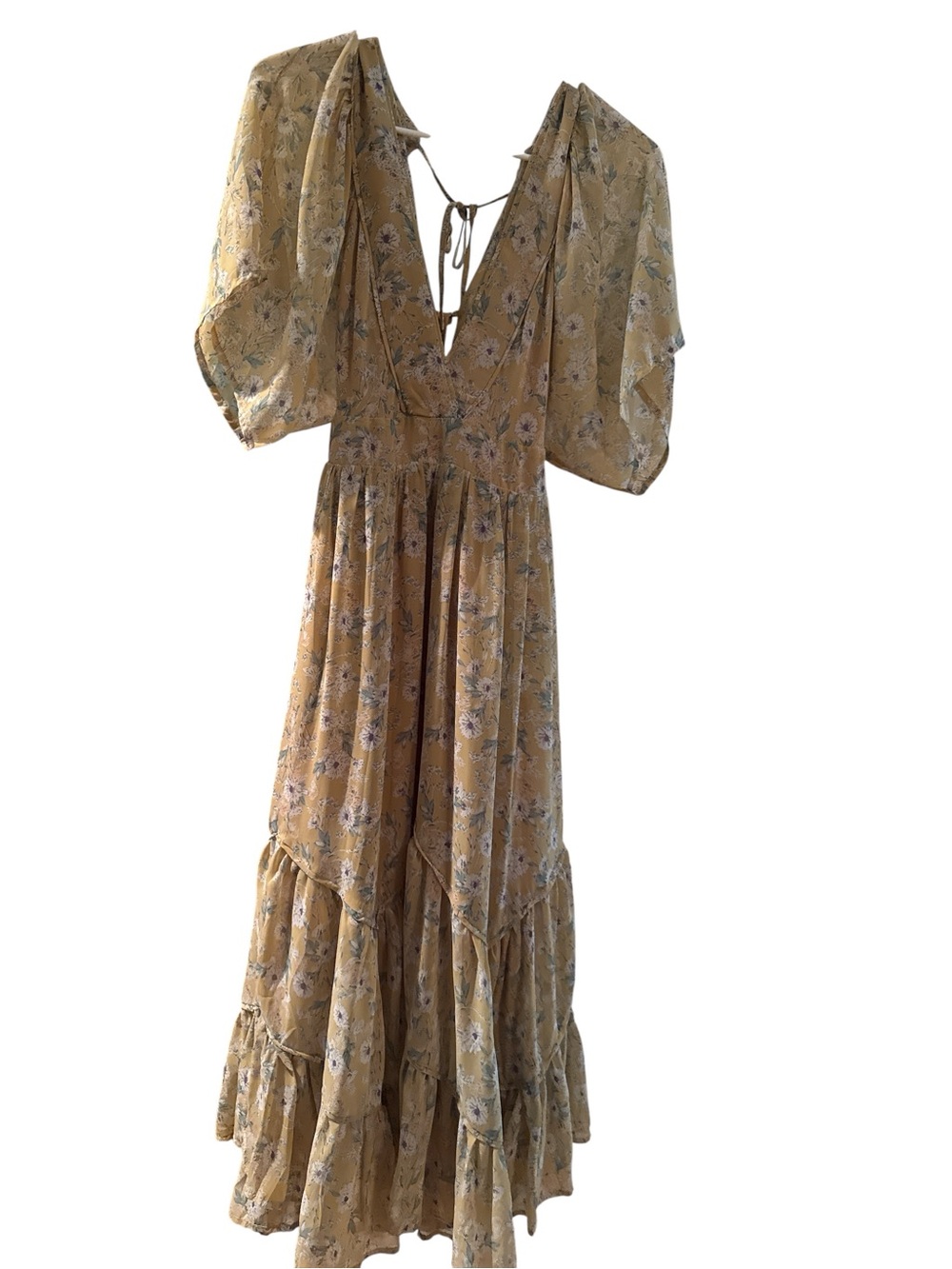 Storia Floral Tiered Midi Dress in Mustard - Picture 2 of 7
